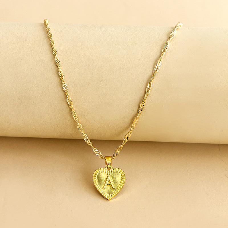 Gold Initial Heart Pendant Necklace - Amara-A-The Livary