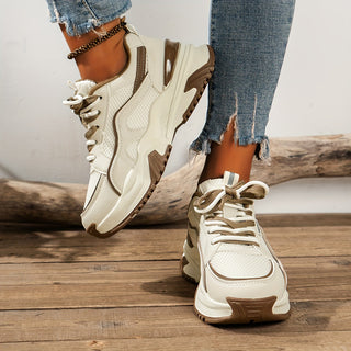 Stylish Ladies Sneakers with High Sole – Romi-Beige-4.5-The Livary
