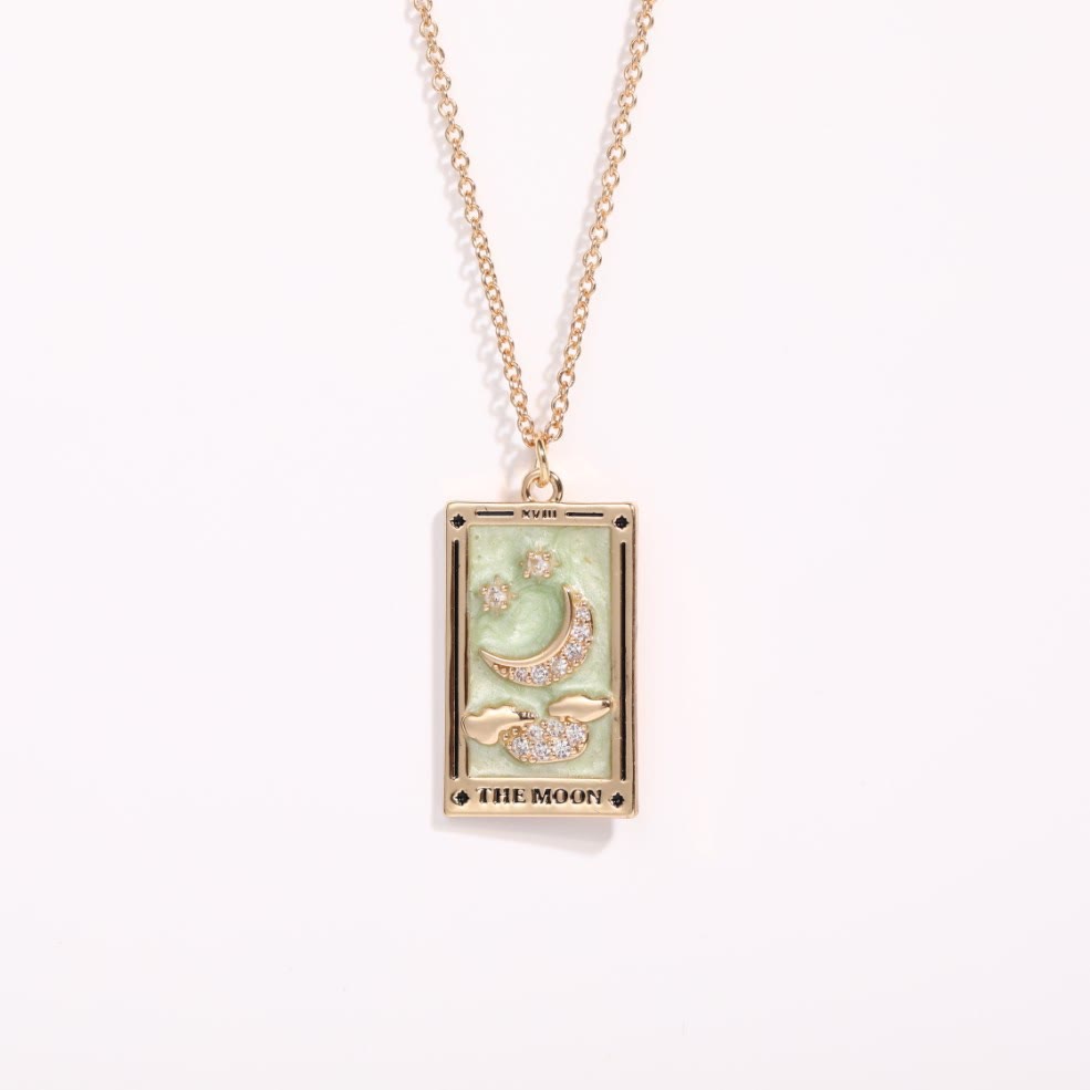 Zirconia Gold-Plated Tarot Drop Pendant Necklace - Amara-The Moon-The Livary