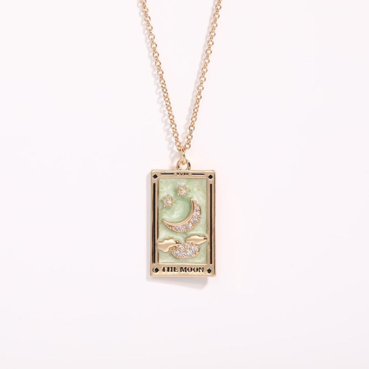 Zirconia Gold-Plated Tarot Drop Pendant Necklace - Amara-The Moon-The Livary