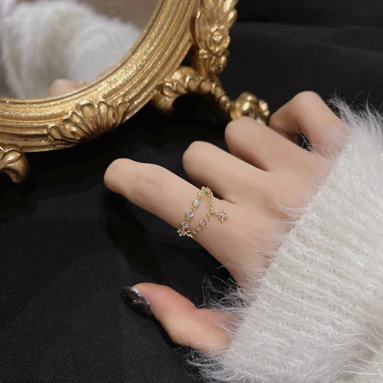 Golden Hexagram Chain Ring - Lyra-The Livary