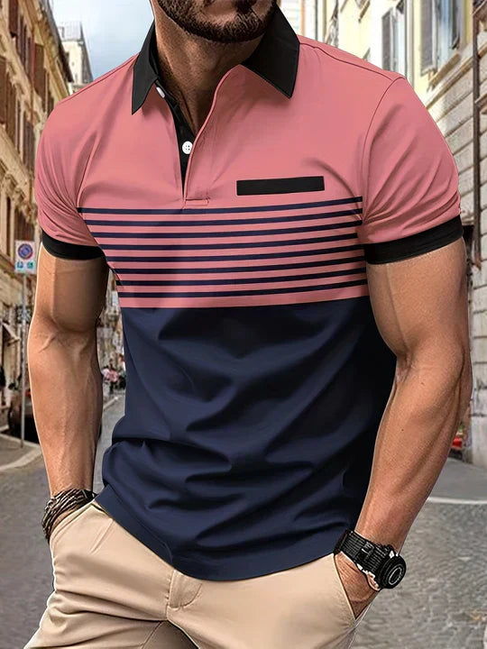 Striped summer polo shirt for men – Damian-Pink-XS-The Livary