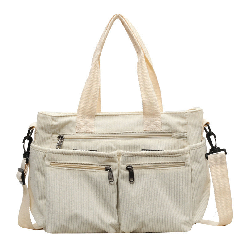 Trendy Corduroy Shoulder Bag - VelvetVogue-Beige-The Livary