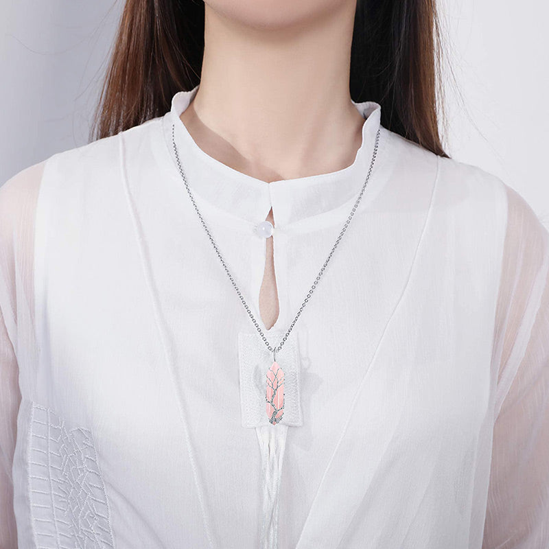 Stylish Crystal with Tree of Life Gemstone Necklace - Elara-Green Aventurine-The Livary