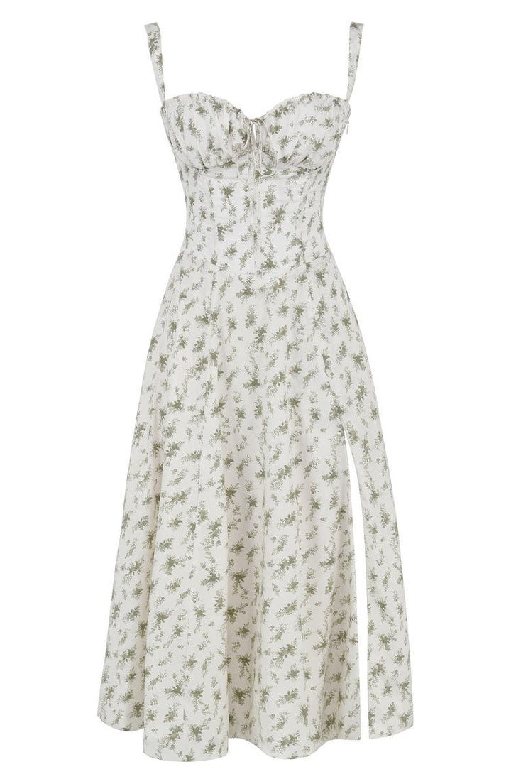 Bustier Summer Dress with Waist Shaper - Isabella-Knee length - 1 layer-Pink Flowers-XS-The Livary