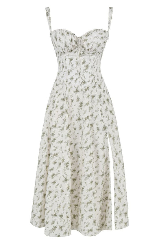 Floral Maxi Dress with Waist Definition - Fleur-Green-S-The Livary