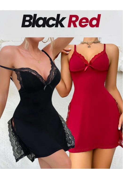 Seductive lace nightgown with V-neck – Loreen-Black-S-The Livary