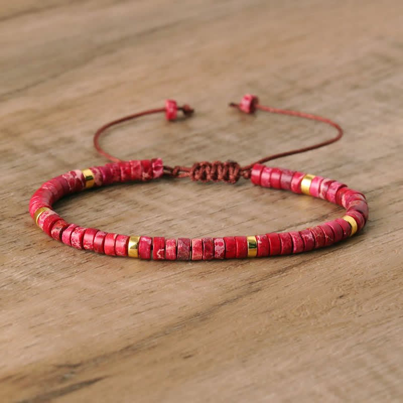 Braided Bracelet with 2.4 mm Natural Stone Rollers - Seraphina-Pink emperor stone-The Livary