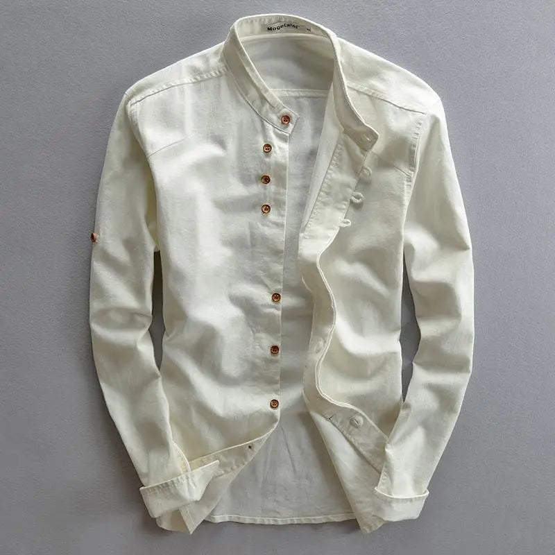 Stylish men's casual shirt with button placket – Benno-White-S-The Livary