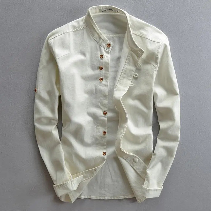 Stylish men's casual shirt with button placket – Benno-White-S-The Livary