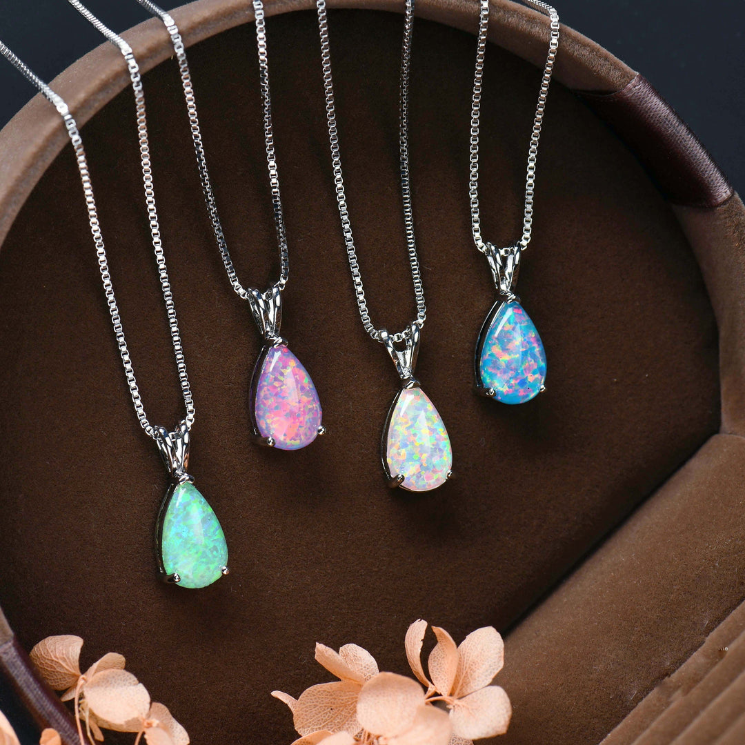 AA OUT OF STOCK Minimalist Drop Opal Pendant Necklace - Selina-White Opal-Rose gold-The Livary