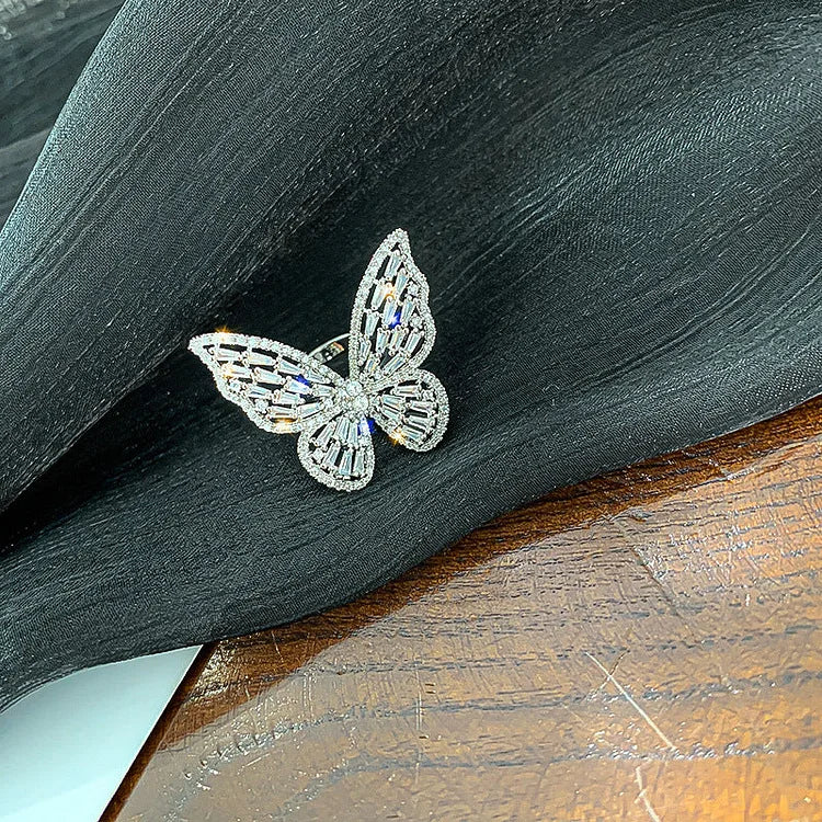 Crystal Butterfly Ring - Elena-Silver-The Livary