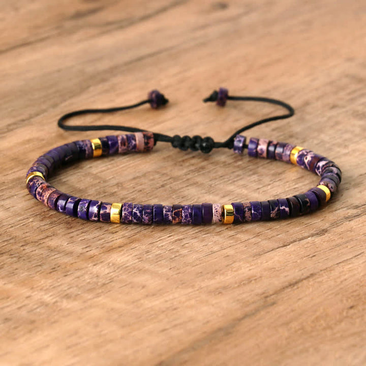 Braided Bracelet with 2.4 mm Natural Stone Rollers - Seraphina-Purple emperor stone-The Livary