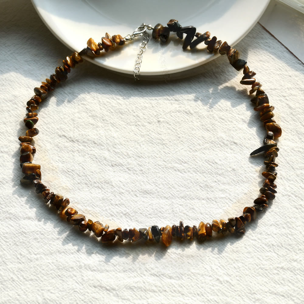 Stylishly Shaped Polished Crystal Necklace - Lina-Tiger's eye-The Livary