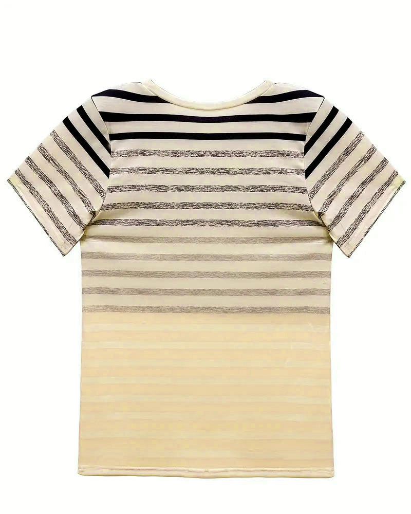Striped women's T-shirt with round neckline & gradient – Melia-Light pink-S-The Livary