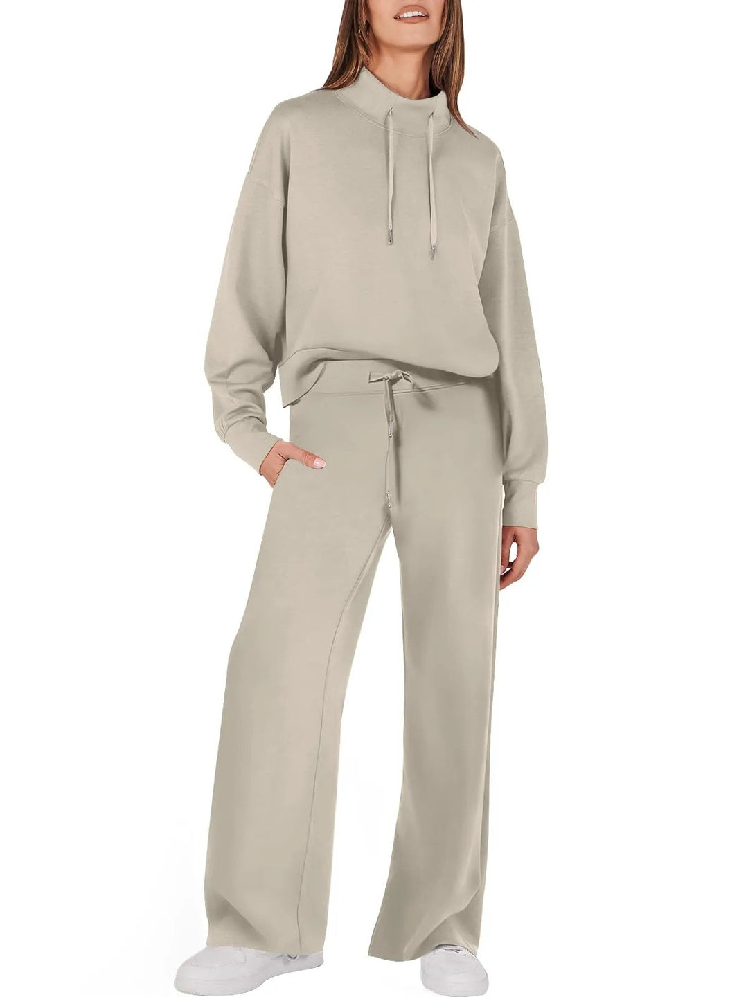 Trendy Ladies Clothing Set - UrbanEase-Light Khaki-S-The Livary