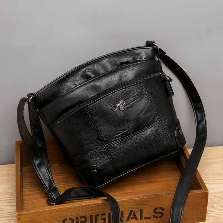 Stylish Leather Ladies Shoulder Bag - Sabrina-Black-The Livary