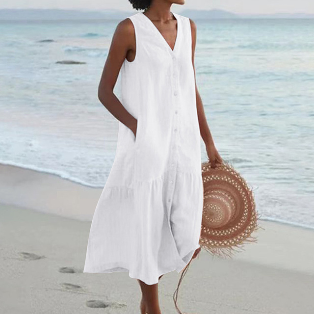 Casual Summer Dress - Liora-White-S-The Livary