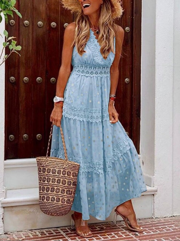 Airy Boho summer dress in Ibiza style with V-neck - Niva-Blue-S-The Livary