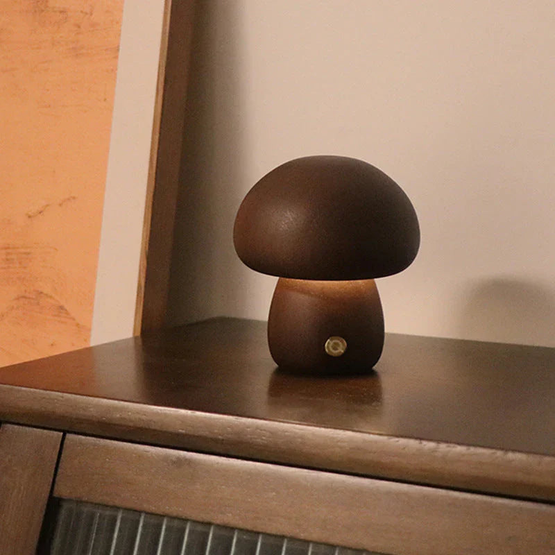 Wooden Mushroom LED Night Light - GlowShroom-A-walnut color-The Livary