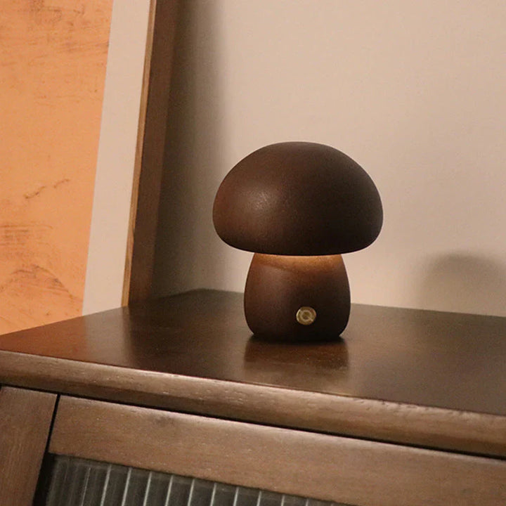 Wooden Mushroom LED Night Light - GlowShroom-A-walnut color-The Livary