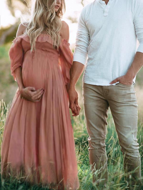 Boho Chic Maternity Dress with Boat Neck - Elora-Pink-S-The Livary
