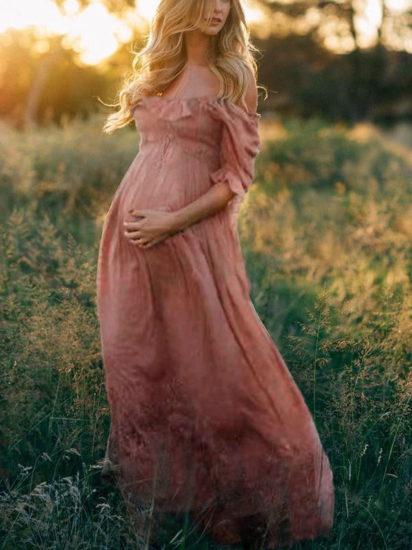 Boho Chic Maternity Dress with Boat Neck - Elora-Pink-S-The Livary