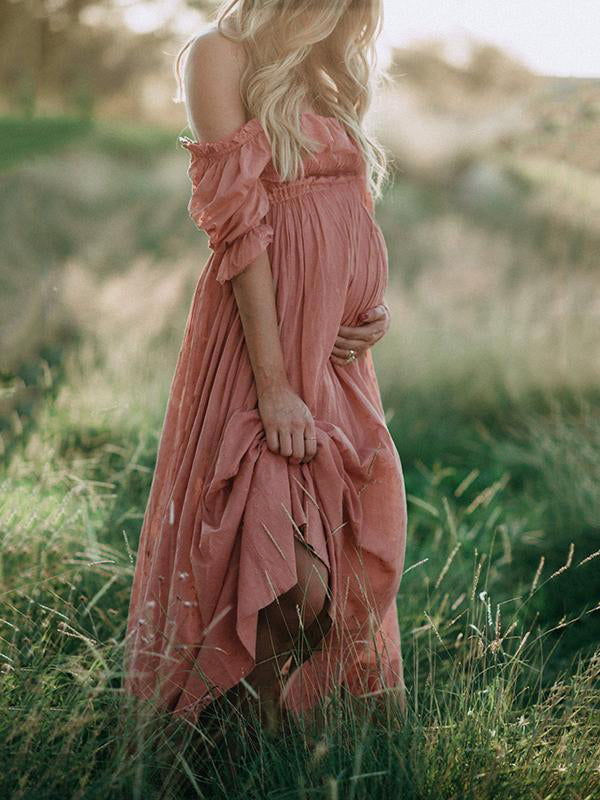 Boho Chic Maternity Dress with Boat Neck - Elora-Pink-S-The Livary