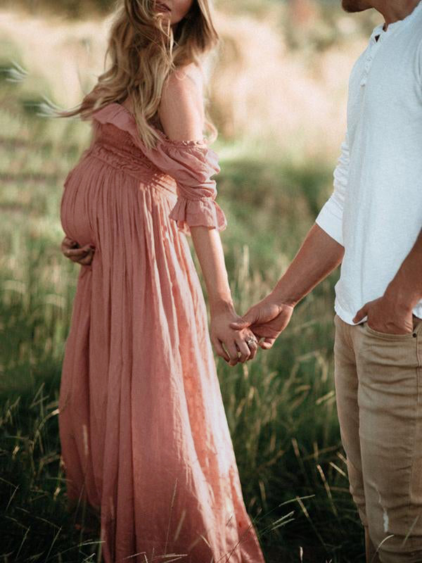Boho Chic Maternity Dress with Boat Neck - Elora-Pink-S-The Livary