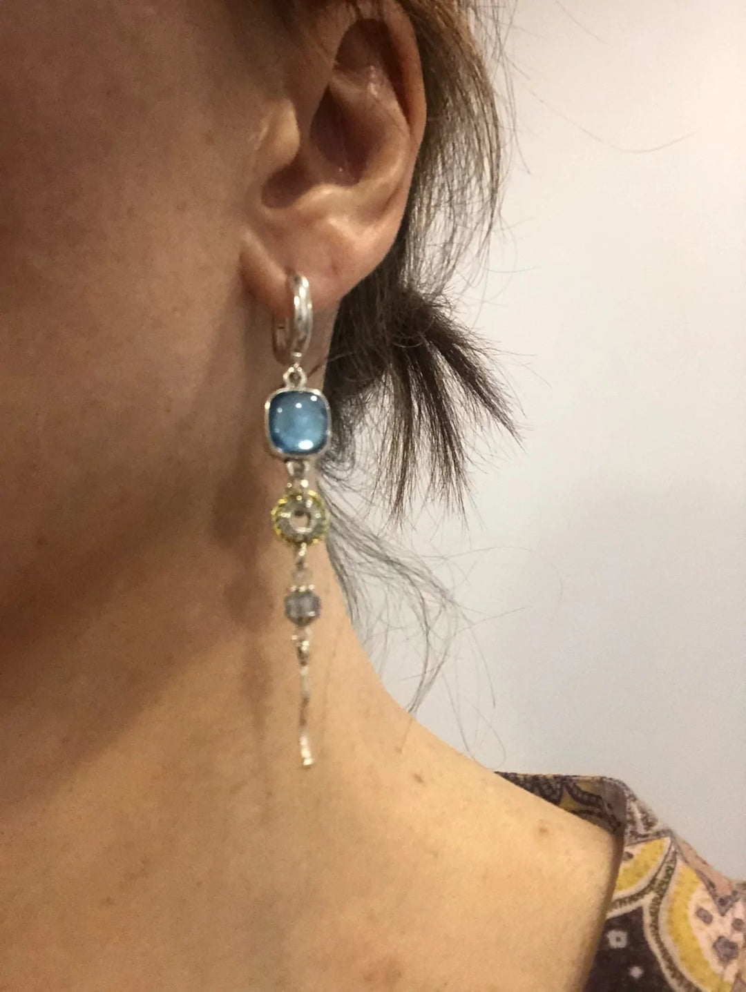 Blue Stone Cross Earrings - Amarille-The Livary