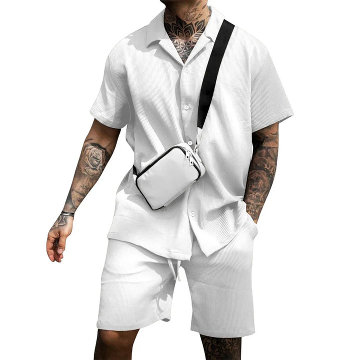 Two-piece summer set for men with shirt and shorts - Milan-White-S-The Livary