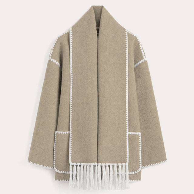 Ladies' Winter Coat with Scarf - Celeste-Khaki-S-The Livary