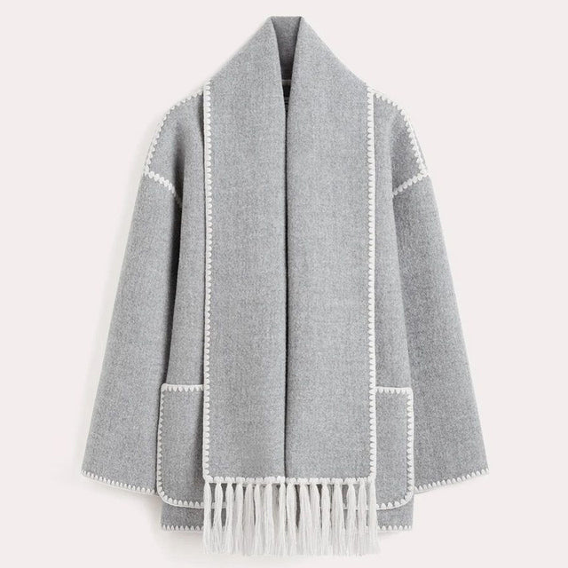 Ladies' Winter Coat with Scarf - Celeste-Light Grey-S-The Livary