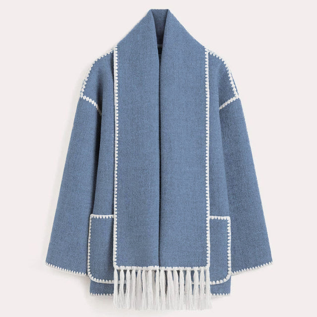 Ladies' Winter Coat with Scarf - Celeste-Blue-S-The Livary