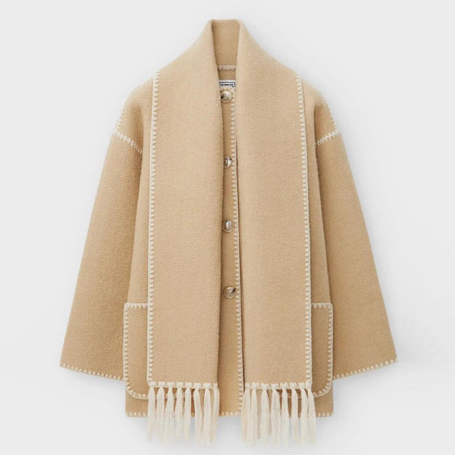 Ladies' Winter Coat with Scarf - Celeste-Beige-S-The Livary