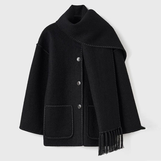 Ladies' Winter Coat with Scarf - Celeste-Black-S-The Livary