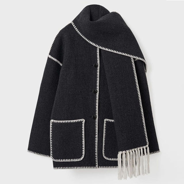 Ladies' Winter Coat with Scarf - Celeste-Anthracite-S-The Livary