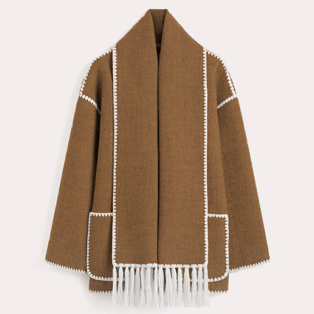 Ladies' Winter Coat with Scarf - Celeste-Brown-S-The Livary
