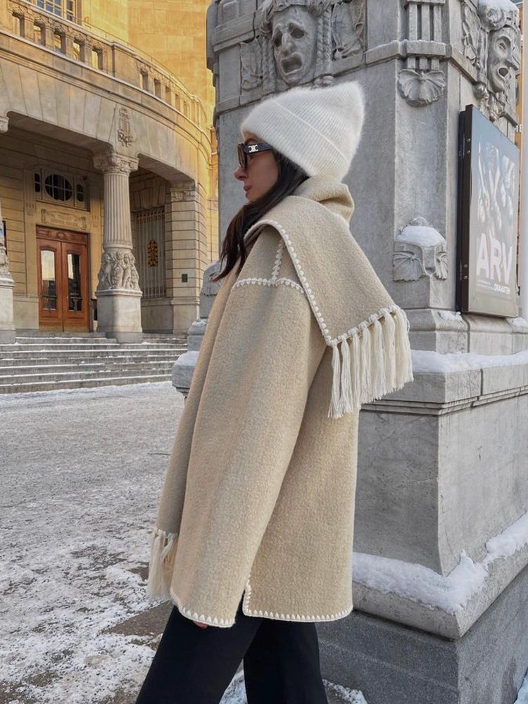 Ladies' Winter Coat with Scarf - Celeste-Beige-S-The Livary