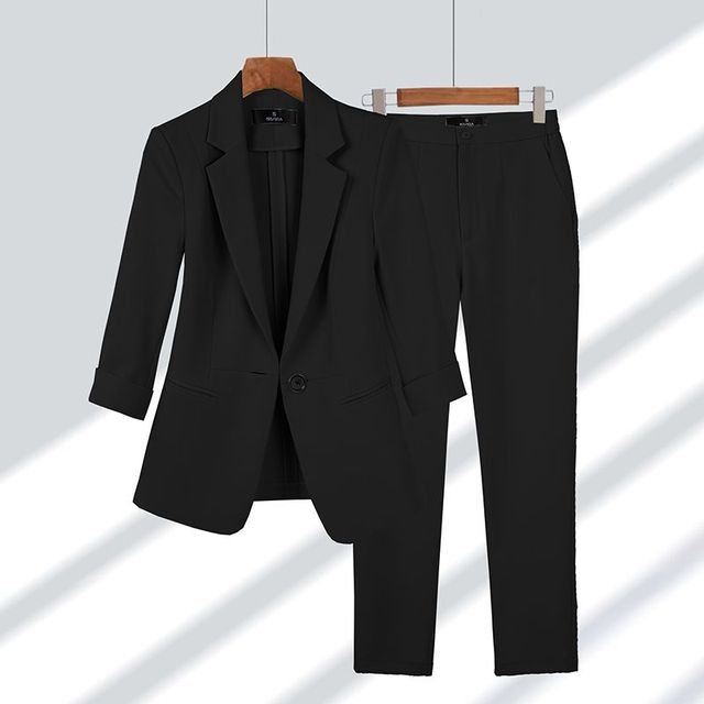 Blazer and Trouser Outfit - SophiaSet-Black-M-The Livary