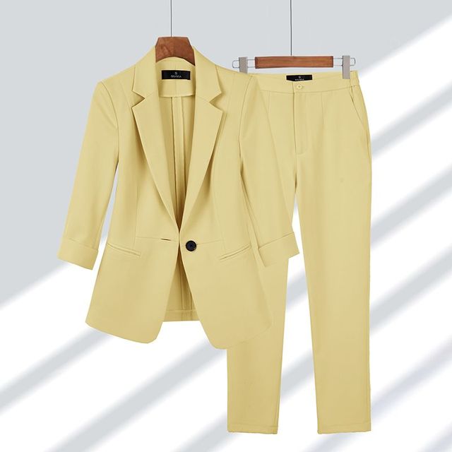 Blazer and Trouser Outfit - SophiaSet-Yellow-M-The Livary