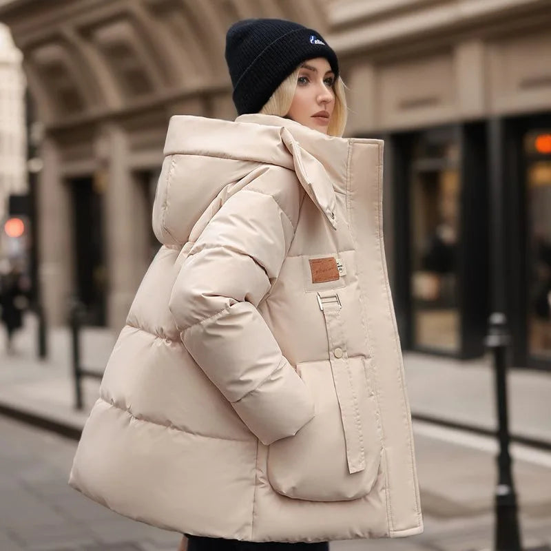 Comfortable Women's Winter Coat with Down Filling - Amelina-Beige-M-The Livary
