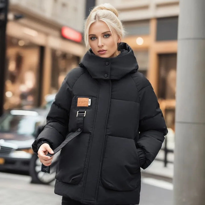 Comfortable Women's Winter Coat with Down Filling - Amelina-Black-M-The Livary