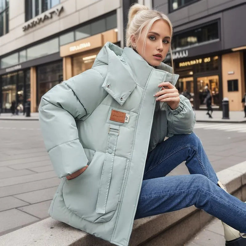 Comfortable Women's Winter Coat with Down Filling - Amelina-Mint green-M-The Livary