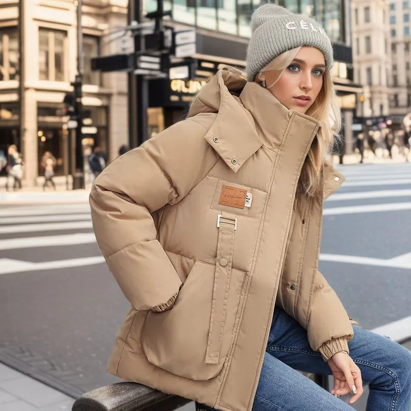 Comfortable Women's Winter Coat with Down Filling - Amelina-Khaki-M-The Livary