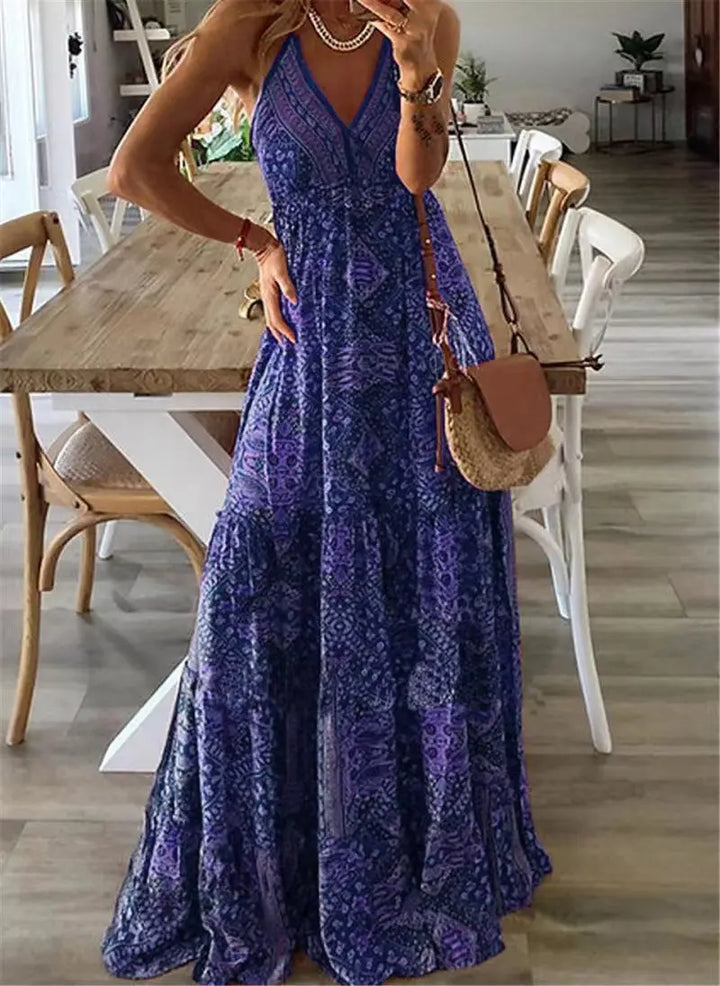Summer Boho Maxi Dress with Floral Print – Isabella-Blue-S-The Livary