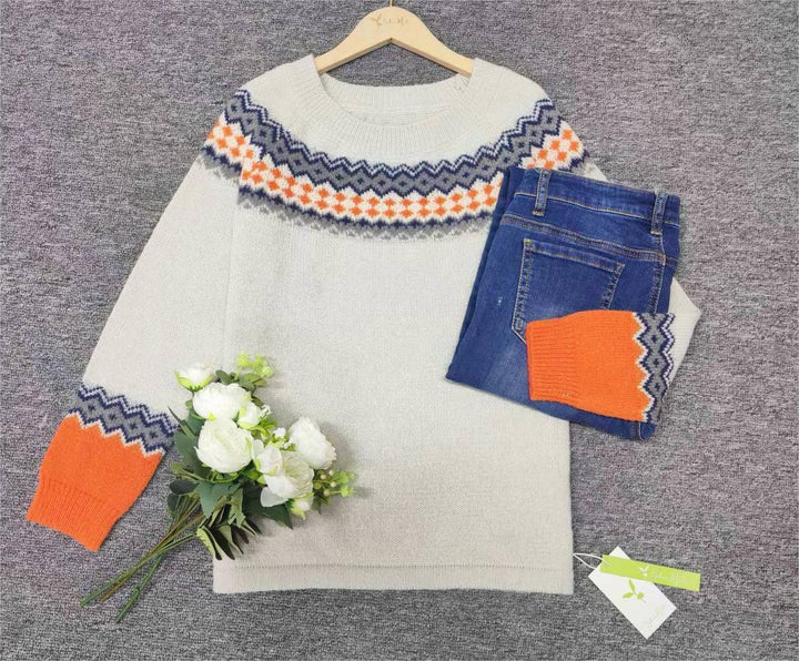 Scandinavian Trendy Sweater with Lively Pattern - NordicChic-S-The Livary