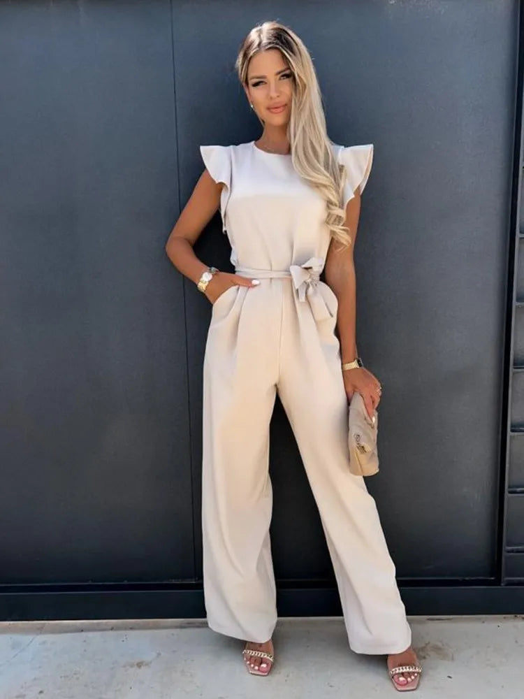 Jumpsuit with Ruffles - Evora-Beige-S-The Livary