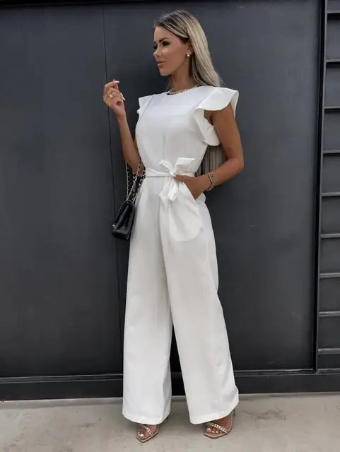 Jumpsuit with Ruffles - Evora-White-S-The Livary