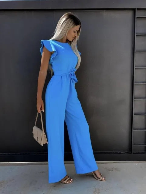 Jumpsuit with Ruffles - Evora-Blue-S-The Livary